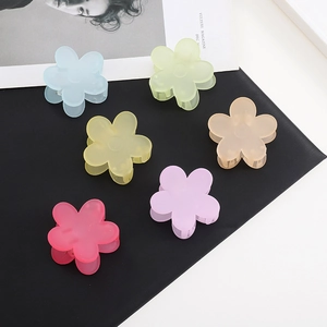 Set of six matte macaron flower hair claw clips for ponytails in various colors