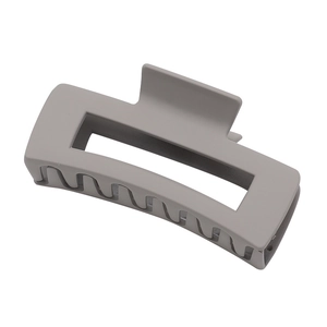 Matte grey geometric hollow hair claw clip for women featuring a minimalist rectangle design