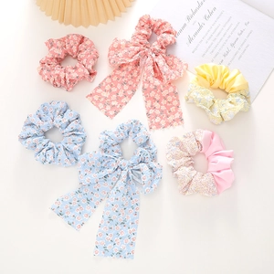 Chouchous à Nœud Floral pour Femmes Doux Chiffon Patchwork Attaches de Cheveux Esthétique Printemps Été Accessoires de Cheveux