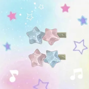 Pinces À Cheveux Étoiles Pailletées Douces Pour Femmes Enfants Macaron Rose Bleu Résine Pentagramme Pince À Bec De Canard Barrettes