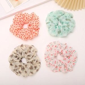Fashion Chiffon Large Scrunchies Floral Bear Heart Printed Elastic Hair Ties Ponytail Holder Bun Hair Accessories For Women