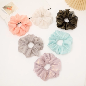 Large Organza Scrunchies Metallic Luster Pleated Hair Ties Elastic Hair Bands For Women Girls Daily Hair Accessories