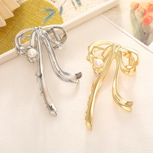 Große Metall Schleife Haarklammer Gold Silber Legierung Haifisch Clip Mit Kunstperle Strass Elegante Haarschmuck Für Damen