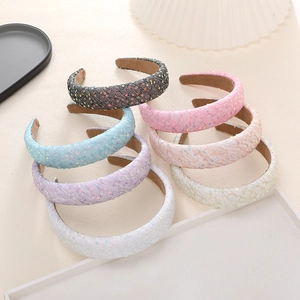 Serre-tête Doux à Paillettes de Sirène de Fée pour Femmes Bandeau Large Rembourré Épaissi Accessoires de Cheveux de Princesse Étincelants