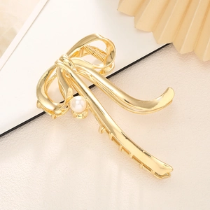 Eleganter goldener Metall-Haarklammer-Schleife mit Perle für dickes Haar Styling-Zubehör