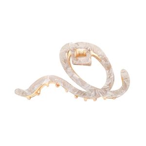 Elegant cream marble acetate shark hair claw clip with golden metal base for women