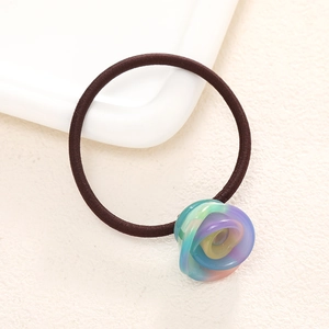French rose style coffee hair tie with gradient rainbow flower resin decoration