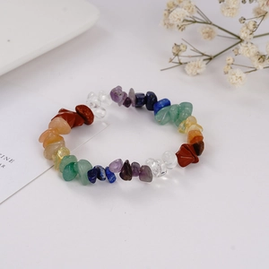 Macro shot of colorful natural crystal stone bracelet with irregular polished gemstones