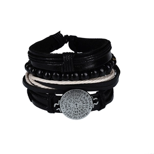 Vintage Men Multi-layer Leather Braided Bracelet Set Alloy Jesus Christ Cross Pendant Adjustable Punk Religious Jewelry Bracelet