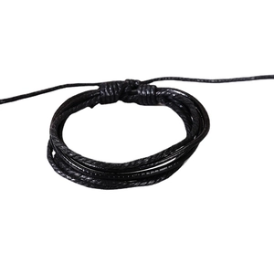 Pulsera de cuero trenzado negro multicapa para hombre con cierre de nudo ajustable