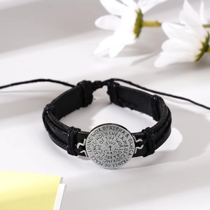 Men's woven leather bracelet with vintage religious cross pendant and adjustable strap