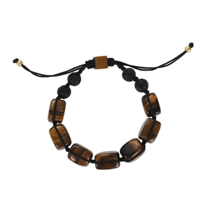 Handmade yoga bracelet featuring oval tiger eye and lava stone with adjustable cord