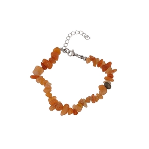 Natural orange crystal stone bracelet with silver metal clasp and adjustable chain