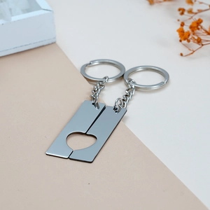Stainless Steel Mirror Polished Heart Puzzle Key Ring Couple Rectangular Pendant Jewelry Valentine Anniversary Gift