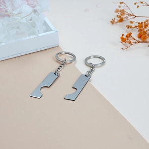 Polished stainless steel rectangular heart puzzle keychain set for couples and lovers