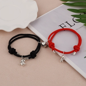 Bracelet Magnétique Dinosaure Coeur en Alliage Créatif pour Couples Bracelets Assortis Corde Tressée Bijoux Saint Valentin