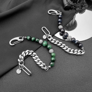 Bracelet cubain en œil de tigre et obsidienne avec fermoir mousqueton pour hommes et femmes