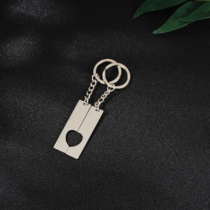 Polished titanium steel rectangle couple keychains with matching heart design