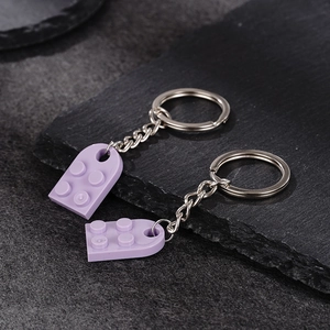 Matching lavender building block heart keychains for couples in high-quality resin finish