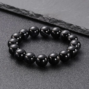 Natural Black Obsidian Beaded Bracelet For Men Women Healing Stone Agate Elastic Rope Fashion Jewelry Handmade Simple Hand Chain