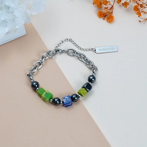 Roestvrij Staal Dubbellaagse Hip Hop Koppel Sieraden Keizerssteen Hematiet Kunstparel Ketting Armband Voor Vrouwen Mannen