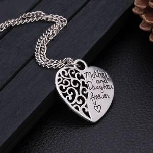 Collier Pendentif Cœur En Alliage Gravé Mother And Daughter Forever Bijoux Évidés Cadeau Fête Des Mères Pour Femmes Tons Argent