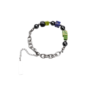 Dubbellaagse roestvrijstalen armband met natuursteen kralen en hematiet kralen