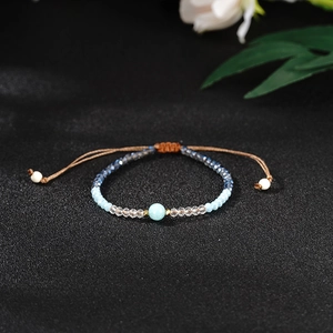 Bracelet Pierre Naturelle Fait Main Bohème Tressé Ajustable Corde Cirée Perles Verre Facetté Style Ethnique Vintage