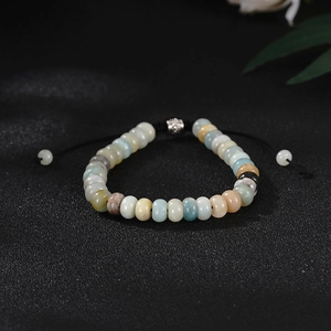 Natural Amazonite Stone Hand-Woven Adjustable Bracelet Bohemian Alloy Beaded Jewelry For Unisex Men Women Daily Wear