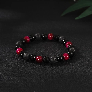 Handmade Natural Lava Stone Black Agate Tiger Eye Beaded Bracelet Yoga Energy Elastic Healing Jewelry For Men Women