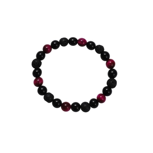 8mm Black Onyx Lava Rock and Purple Tiger Eye beaded bracelet for yoga and couples