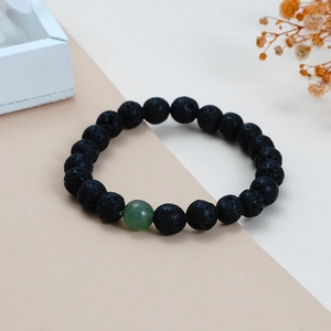 Natural Black Lava Rock Aventurine Jade Beaded Bracelet Elastic Healing Stone Jewelry For Men Women Simple Yoga Gift
