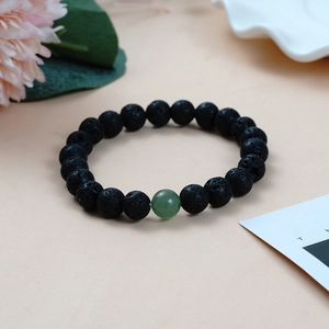 Volcanic lava stone bracelet with green aventurine bead for men and women