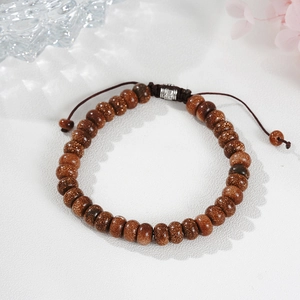 Goldstone Beaded Bracelet With Alloy Carved Spacer Adjustable Braided Rope Bracelet For Men Women Ethnic Jewelry Gift