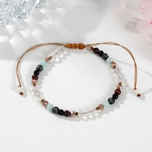 Handmade bohemian natural stone beaded bracelet with adjustable woven cord and colorful beads