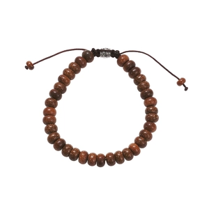 Adjustable brown goldstone bead bracelet with braided cord and silver metal spacer