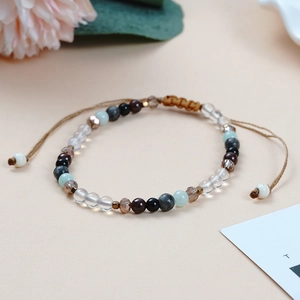 Bohemian Handmade Woven Natural Stone Beaded Bracelet Adjustable Wax Cord Faceted Glass Bead Ethnic Jewelry For Women
