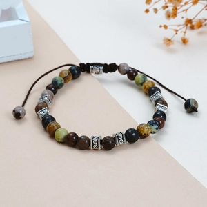 Bracelet ajustable en pierres naturelles turquoise avec cordon marron tissé main