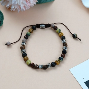 Bracelet tressé fait main en turquoise avec cordon réglable et pierres naturelles de yoga