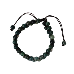 Handmade adjustable natural green stone beaded double row bracelet with woven cord