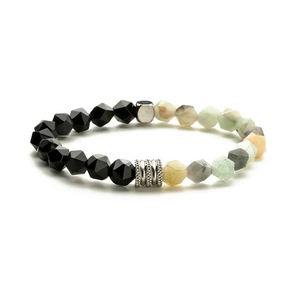 Pulsera de piedras naturales facetadas y ágata con detalles en acero inoxidable blanco