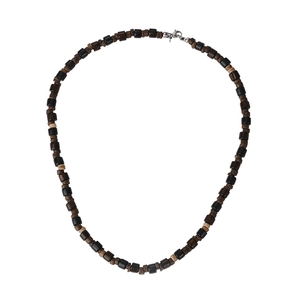 Boheemse herenketting met donkerbruine natuurstenen kralen en kokoshouten textuur