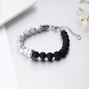 Punk style natural stone beaded bracelet with matte black beads and tiger stone