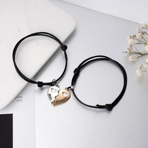 Minimalist matching heart pendants for best friends on adjustable black rope bracelets