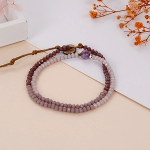 Bohemian multilayer wrap bracelet with natural purple crystal beads and woven rope