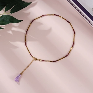 Handmade Stainless Steel Beaded Necklace Natural Stone Long Tassel Pendant For Women Bohemian Style Jewelry Clavicle Chain Accessories