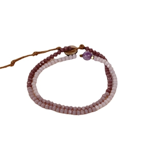 Bohemian double-layer purple crystal beaded bracelet with faceted stones and wood button