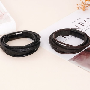 Multi-layer Braided Leather Bracelet With Stainless Steel Magnetic Clasp Retro Punk Cowhide Wrap Bangle For Men Women Jewelry