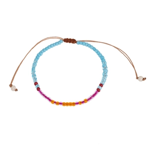 Handgefertigtes böhmisches mehrfarbiges Perlenarmband mit verstellbarer brauner Kordel