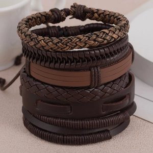 Vintage Mehrlagiges Geflochtenes Leder Armband Set Für Herren Damen Handgefertigt Wachsfaden Rindsleder PU Punk Schmuck Geschenk